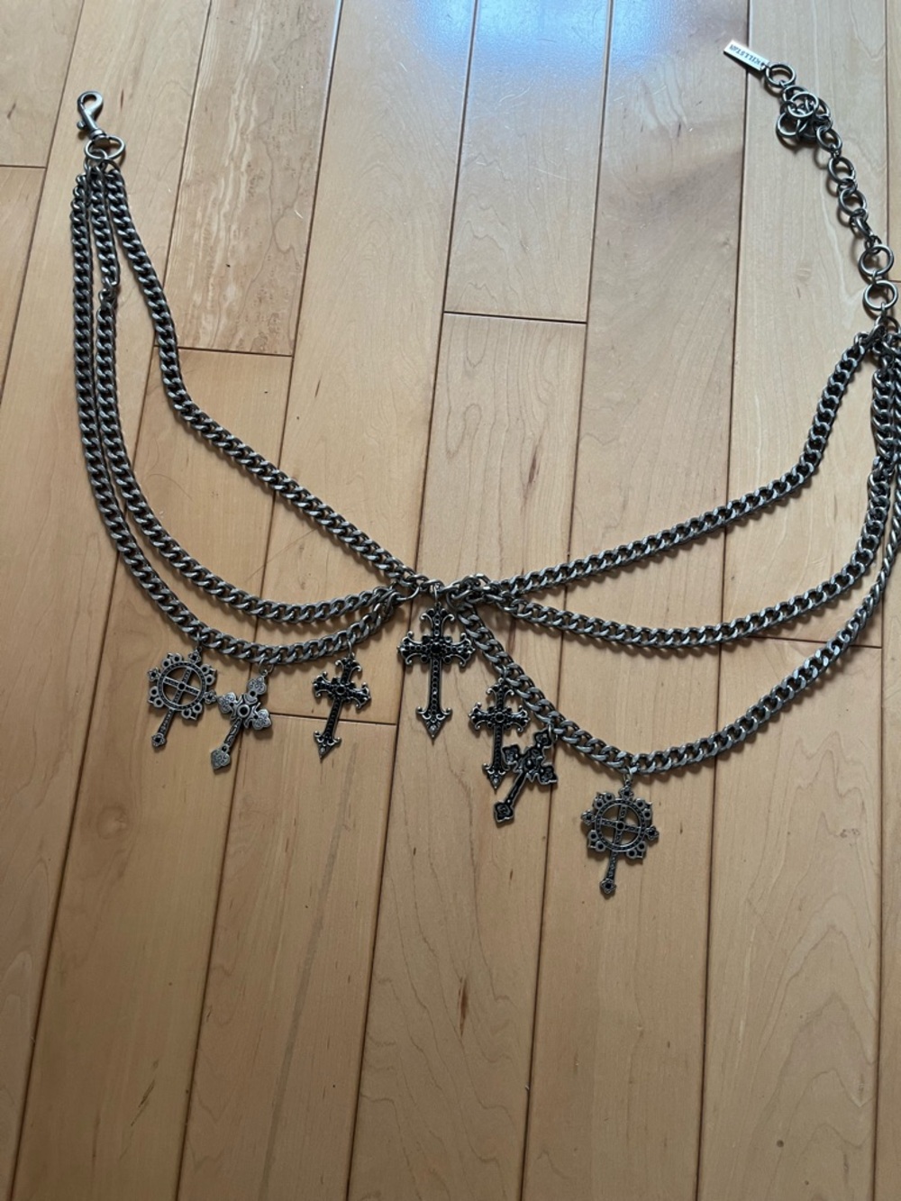 Killstar Silver Multi-Chain Cross Charm Belt